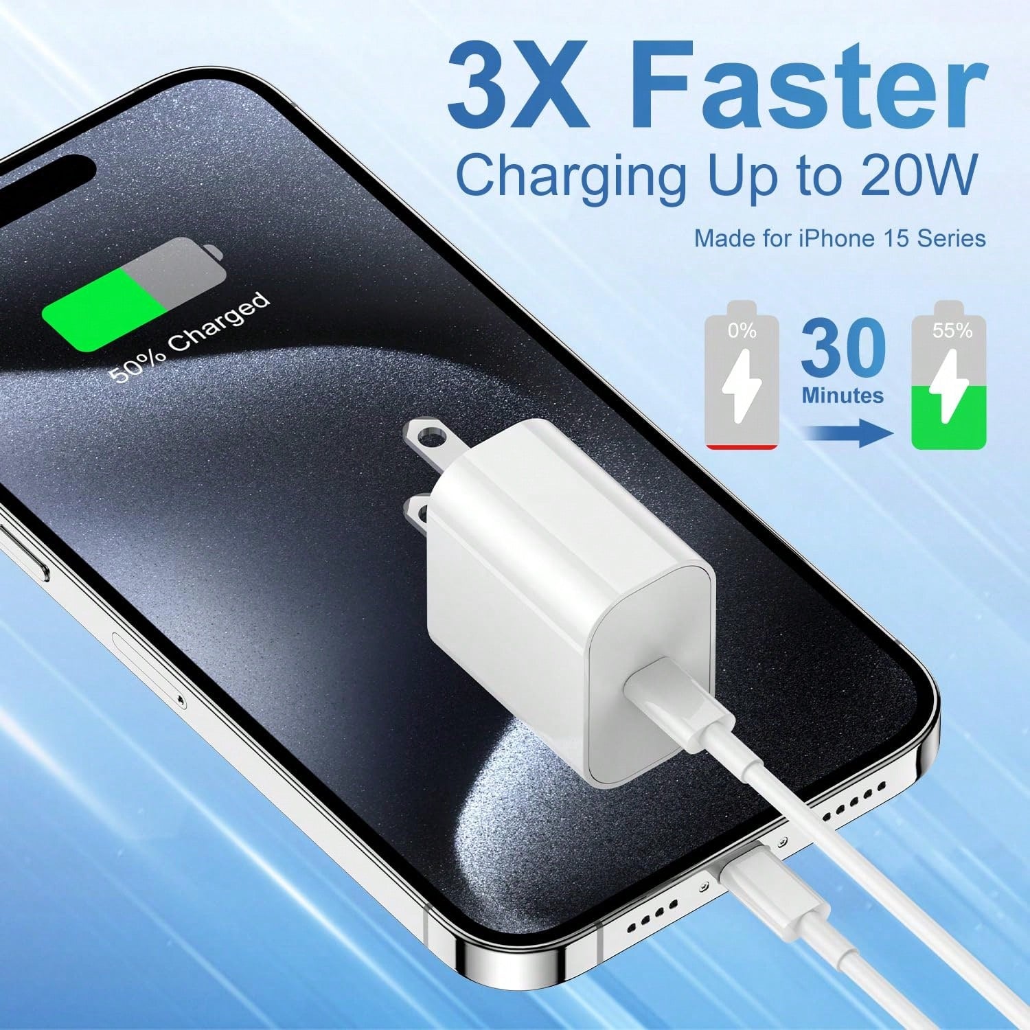 30W USB-C Fast Charging Adapter With 3.3FT/100cm Long Charging Cable Data Line USB-C To Type-C Charging Set, Compatible With IPhone 17 16 15 Pro Max Plus,// Charging Set