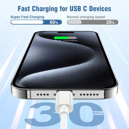 30W USB-C Fast Charging Adapter With 3.3FT/100cm Long Charging Cable Data Line USB-C To Type-C Charging Set, Compatible With IPhone 17 16 15 Pro Max Plus,// Charging Set