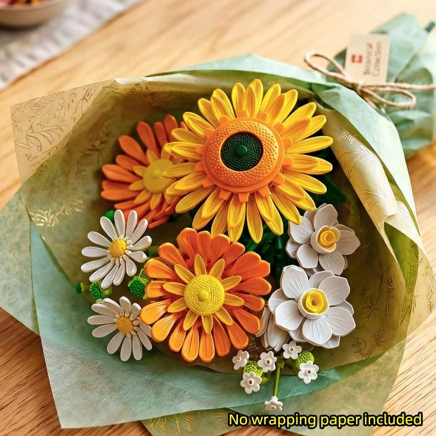 310pcs Sunflower & Daisy Mixed Color Flower Building Blocks Bouquet, DIY Eternal Artificial Flower Brick Set, Home Desktop Decoration Romantic Assembly Gift For Women