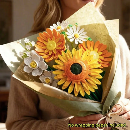 310pcs Sunflower & Daisy Mixed Color Flower Building Blocks Bouquet, DIY Eternal Artificial Flower Brick Set, Home Desktop Decoration Romantic Assembly Gift For Women