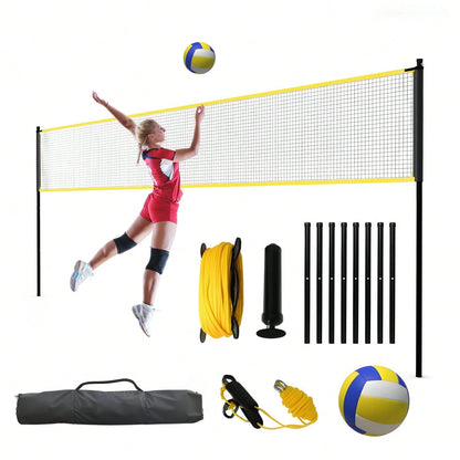 32 FT Volleyball Practice Net With Ball Return- Adjustable Height Training Net For Serving & Spiking, Portable Set With Carry Bag For Backyard & Beach