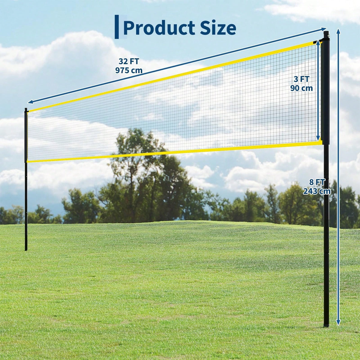 32 FT Volleyball Practice Net With Ball Return- Adjustable Height Training Net For Serving & Spiking, Portable Set With Carry Bag For Backyard & Beach
