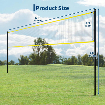 32 FT Volleyball Practice Net With Ball Return- Adjustable Height Training Net For Serving & Spiking, Portable Set With Carry Bag For Backyard & Beach