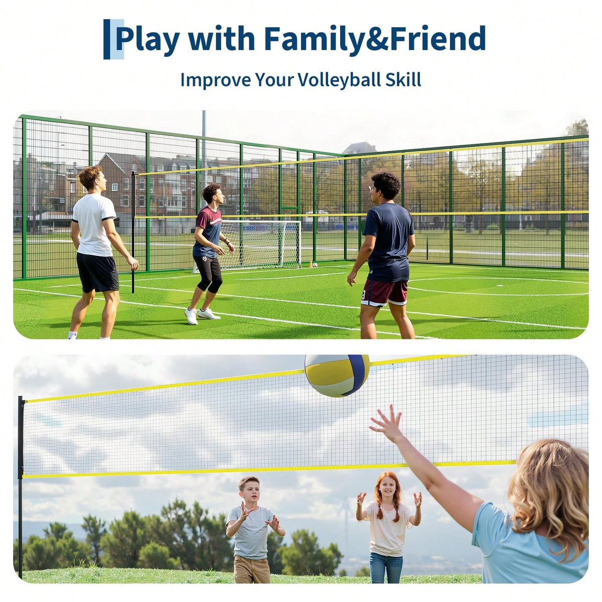 32 FT Volleyball Practice Net With Ball Return- Adjustable Height Training Net For Serving & Spiking, Portable Set With Carry Bag For Backyard & Beach