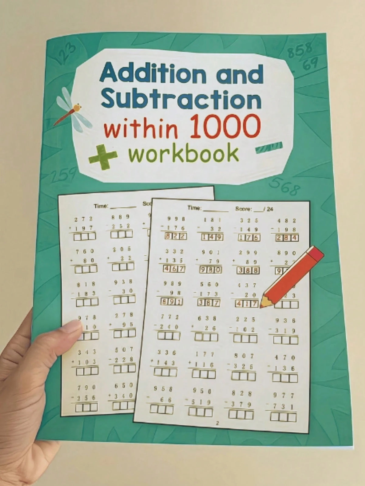 32 Pages Addition And Subtraction Math Learning Workbook Under 1000, Math Practice Sheets, Learning Activity Worksheets, Early Education Math Enlightenment, School Learning And Education Writing Suppo