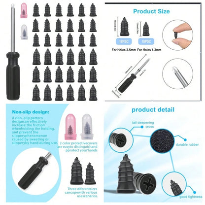 36 Pcs Tire Repair Rubber Studs, Spiral Screw Plugs Quick Repair Tool Kit For Motorcycle Truck Tractor DIY Flat Tire Repair