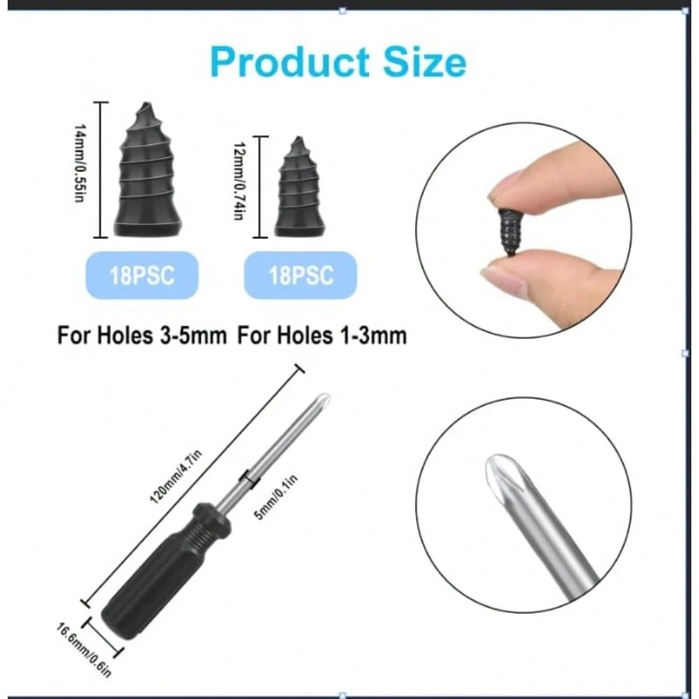36 Pcs Tire Repair Rubber Studs, Spiral Screw Plugs Quick Repair Tool Kit For Motorcycle Truck Tractor DIY Flat Tire Repair