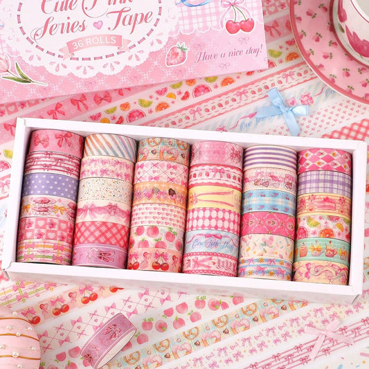 36 Rolls Pink Washi Tape Set, 2m Long, Gifts Decorative Masking Tapes, Cute Macaroon Color, Cherry & Dessert Themes Planner Accessories For Women, Students, Scrapbooking, Journaling, DIY Crafts, Bulle