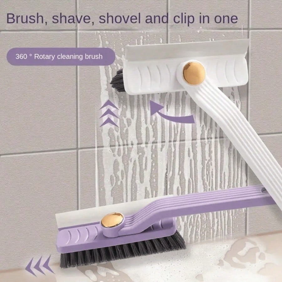 360° Rotatable Multifunctional Grout Cleaning Brush, 4 In 1 Tile Scrub Brush With Stiff Bristles & Squeegee, No Power Needed Crevice Cleaner For Bathroom Tile, Kitchen Floor, Window Groove, Toilet, Ca