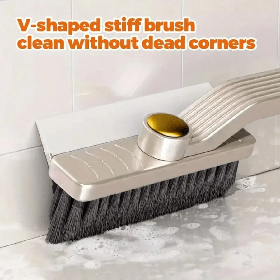 360° Rotatable Multifunctional Grout Cleaning Brush, 4 In 1 Tile Scrub Brush With Stiff Bristles & Squeegee, No Power Needed Crevice Cleaner For Bathroom Tile, Kitchen Floor, Window Groove, Toilet, Ca