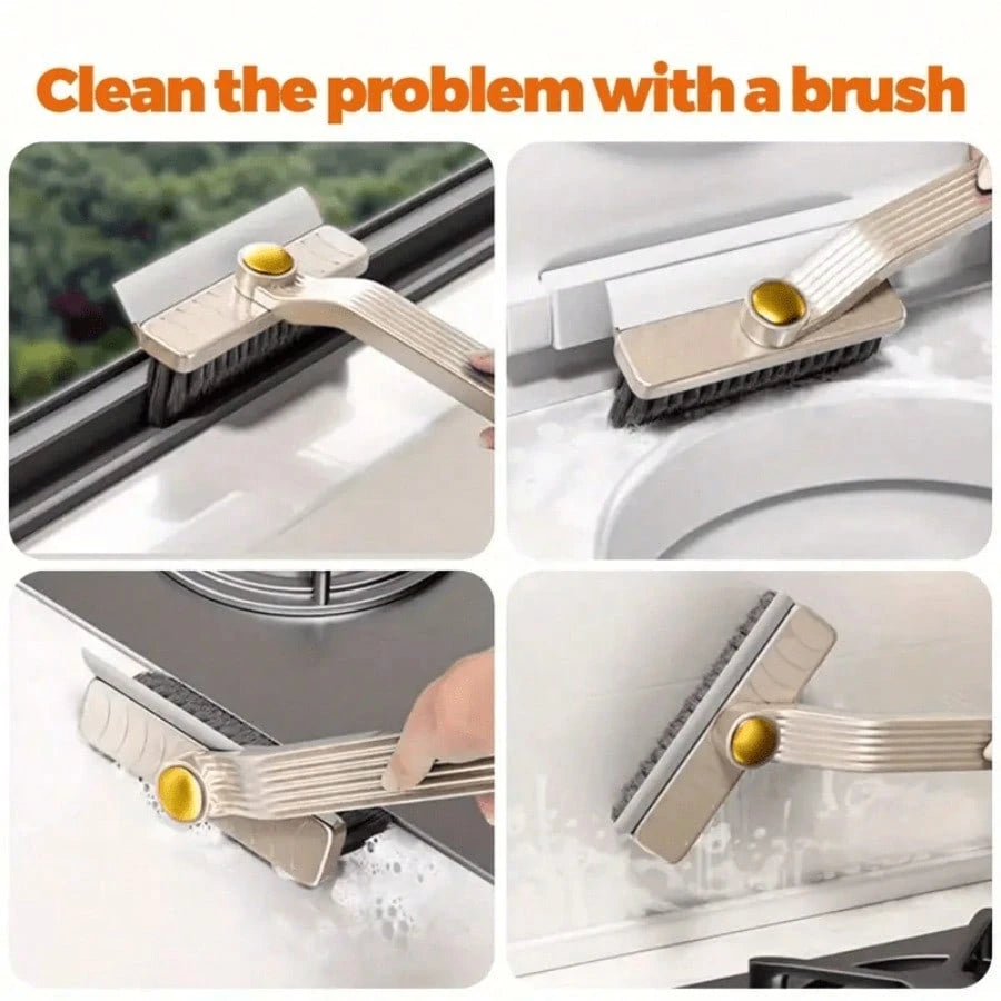 360° Rotatable Multifunctional Grout Cleaning Brush, 4 In 1 Tile Scrub Brush With Stiff Bristles & Squeegee, No Power Needed Crevice Cleaner For Bathroom Tile, Kitchen Floor, Window Groove, Toilet, Ca