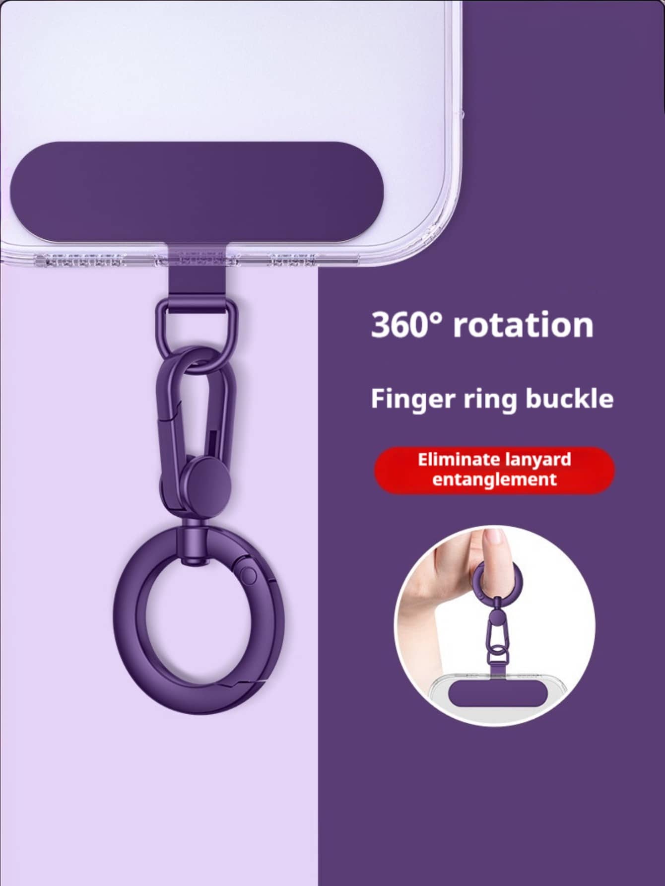 360° Rotating Stainless Steel Phone Lanyard, Universal Phone Accessory, Smartphone Case Metal Ring Buckle Charm, Detachable Finger Ring Buckle Keychain, Ultra-Thin Baked Paint Clip Universal Phone Cha