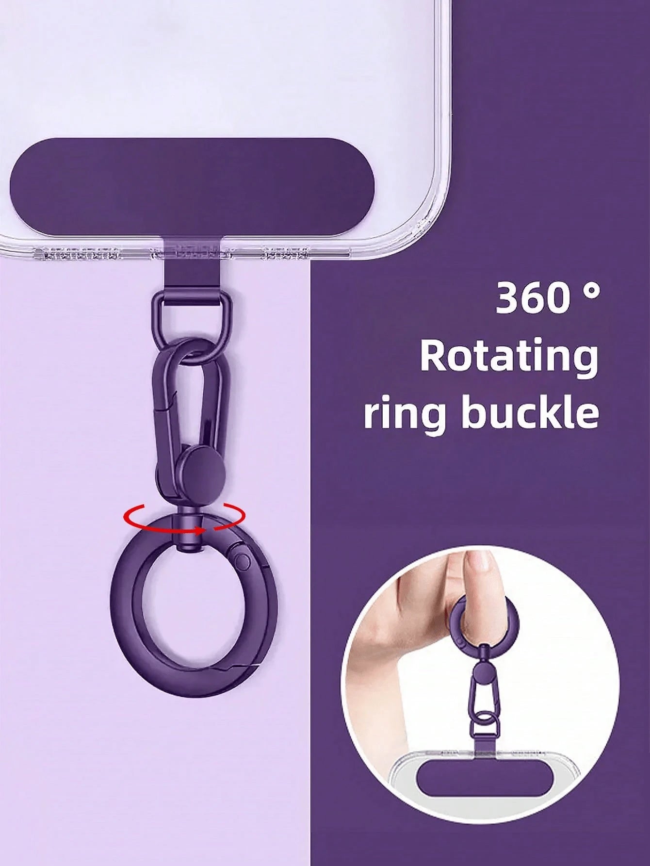 360° Rotating Stainless Steel Phone Lanyard, Universal Phone Accessory, Smartphone Case Metal Ring Buckle Charm, Detachable Finger Ring Buckle Keychain, Ultra-Thin Baked Paint Clip Universal Phone Cha
