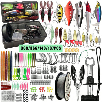 369/366/140/137pcs Fishing Tackle Set, Includes Fishing Lures And Tools, With Clips, Pliers, Sinkers, Fishing Line, Gloves, Storage Box, Suitable For Saltwater And Freshwater