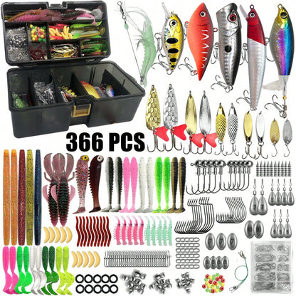 369/366/140/137pcs Fishing Tackle Set, Includes Fishing Lures And Tools, With Clips, Pliers, Sinkers, Fishing Line, Gloves, Storage Box, Suitable For Saltwater And Freshwater