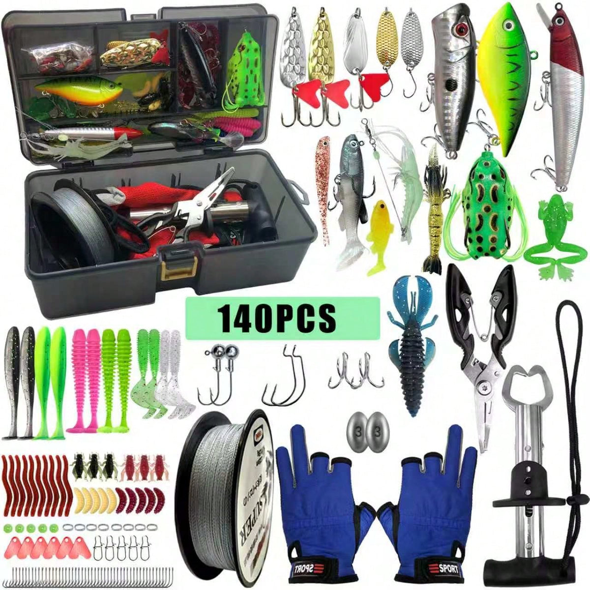 369/366/140/137pcs Fishing Tackle Set, Includes Fishing Lures And Tools, With Clips, Pliers, Sinkers, Fishing Line, Gloves, Storage Box, Suitable For Saltwater And Freshwater