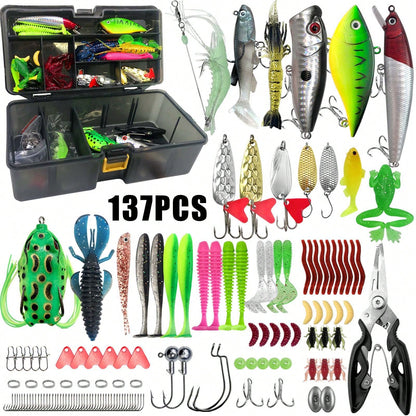 369/366/140/137pcs Fishing Tackle Set, Includes Fishing Lures And Tools, With Clips, Pliers, Sinkers, Fishing Line, Gloves, Storage Box, Suitable For Saltwater And Freshwater