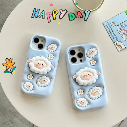 3D Cute 3D Clover Phone Case, Cartoon Integrated Stand Suitable For IPhone 15/17 Air/17, Full Coverage Protective Cover For Apple 13/14 Pro Max, Korean Ins Style Creative Soft Silicone 16 Pro New Mode
