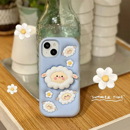3D Cute 3D Clover Phone Case, Cartoon Integrated Stand Suitable For IPhone 15/17 Air/17, Full Coverage Protective Cover For Apple 13/14 Pro Max, Korean Ins Style Creative Soft Silicone 16 Pro New Mode