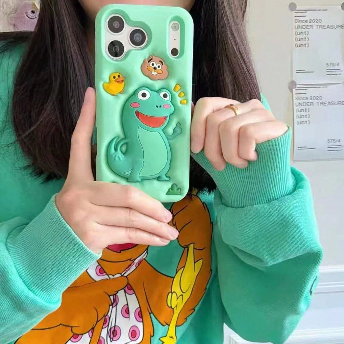 3D Cute Green Cartoon Frog Phone Case, Full Coverage Shockproof Silicone Protective Cover For IPhone 17 Pro Max, 16, 15, 14, 13