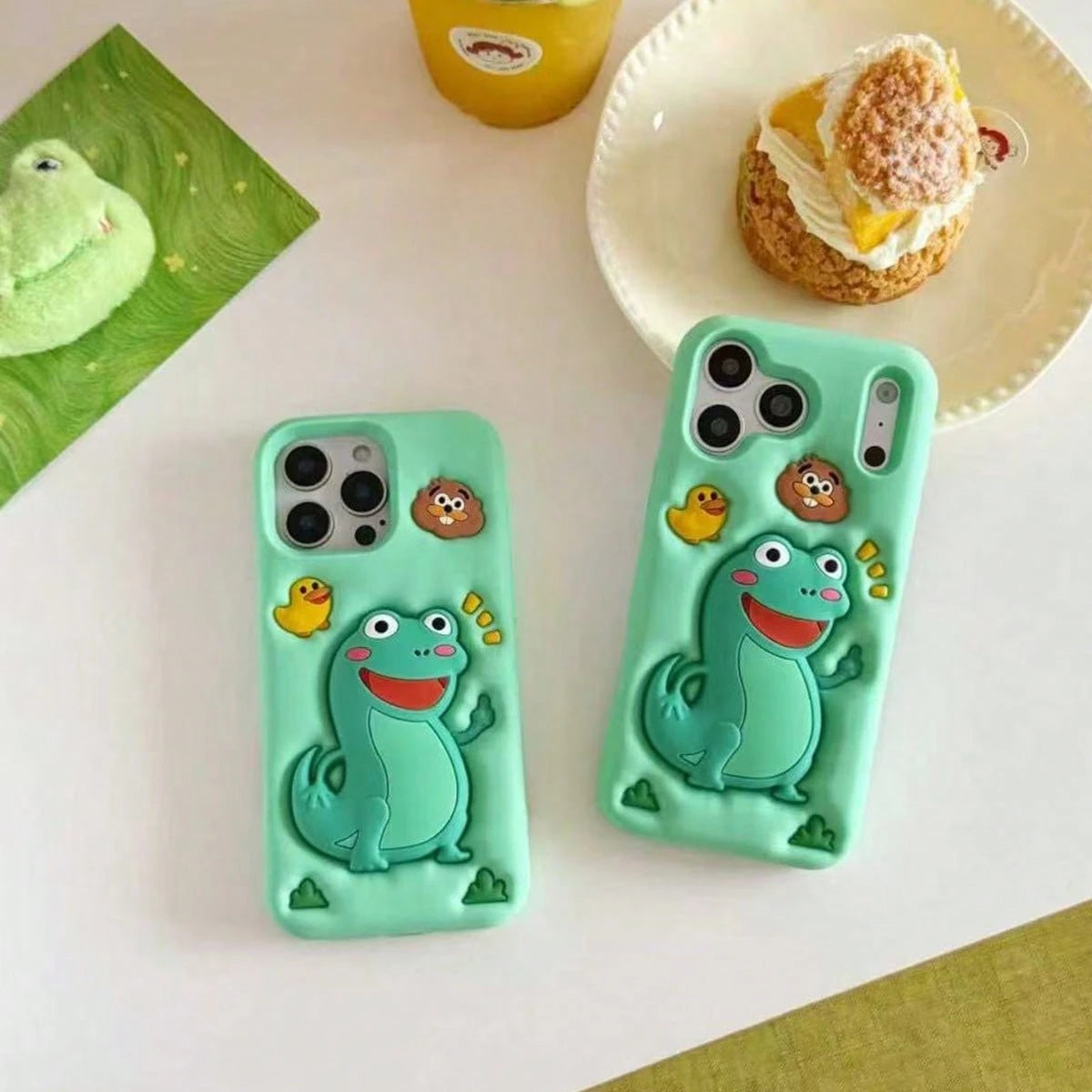 3D Cute Green Cartoon Frog Phone Case, Full Coverage Shockproof Silicone Protective Cover For IPhone 17 Pro Max, 16, 15, 14, 13