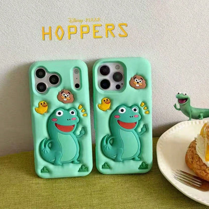 3D Cute Green Cartoon Frog Phone Case, Full Coverage Shockproof Silicone Protective Cover For IPhone 17 Pro Max, 16, 15, 14, 13