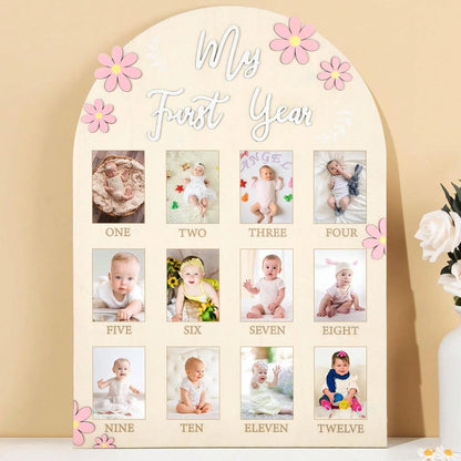 3D Daisy Baby Growth Milestone Board, 1-12 Months Baby Anniversary Keepsake, Baby Girl Birthday Decoration Collectible Gift, Nursery Essential, Baby Birth Announcement