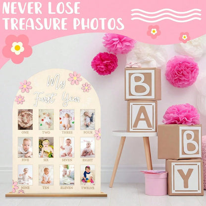 3D Daisy Baby Growth Milestone Board, 1-12 Months Baby Anniversary Keepsake, Baby Girl Birthday Decoration Collectible Gift, Nursery Essential, Baby Birth Announcement