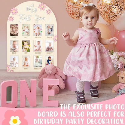 3D Daisy Baby Growth Milestone Board, 1-12 Months Baby Anniversary Keepsake, Baby Girl Birthday Decoration Collectible Gift, Nursery Essential, Baby Birth Announcement