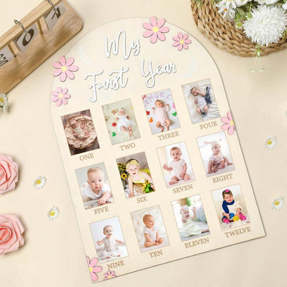 3D Daisy Baby Growth Milestone Board, 1-12 Months Baby Anniversary Keepsake, Baby Girl Birthday Decoration Collectible Gift, Nursery Essential, Baby Birth Announcement