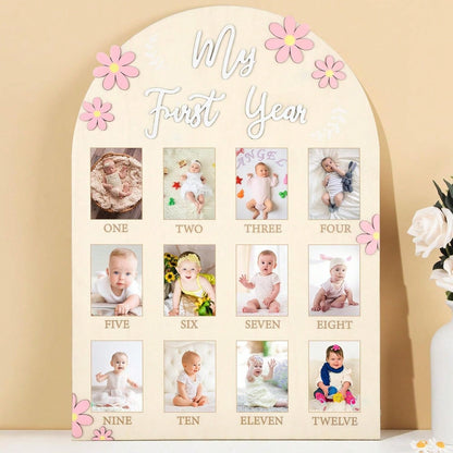 3D Daisy Baby Growth Milestone Board, 1-12 Months Baby Anniversary Keepsake, Baby Girl Birthday Decoration Collectible Gift, Nursery Essential, Baby Birth Announcement