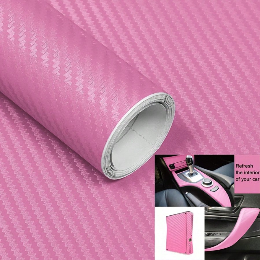 3D Pink Carbon Fiber Vinyl Wrap Roll, With Air Release Technology- Self-Adhesive Car Sticker, Suitable For Exterior And Interior Vehicle, Fits Most Vehicles, Durable And Easy To Apply, Vehicle Custom