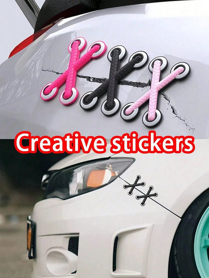 3D Shoelace Shaped Car Sticker- Creative Black Front Bumper Decal, Self-Adhesive Asymmetrical Sports Shape Suitable For Cars And Motorcycles, Exterior Accessory, Enhance Vehicle Appearance, Fun Decor