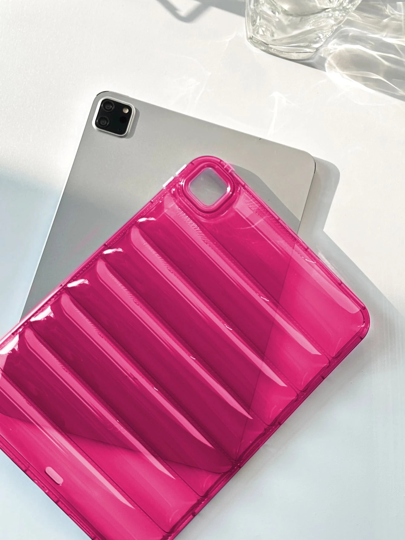 3D TPU Shockproof Solid Color 1pc Transparent Rose Red Down Jacket Shaped Airbag Slim Protective Case Compatible With Ipad Spring Gift