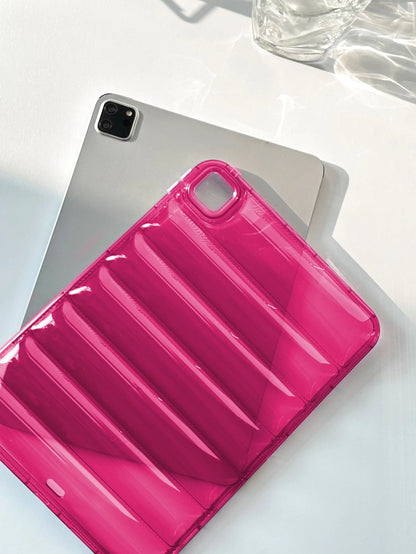 3D TPU Shockproof Solid Color 1pc Transparent Rose Red Down Jacket Shaped Airbag Slim Protective Case Compatible With Ipad Spring Gift