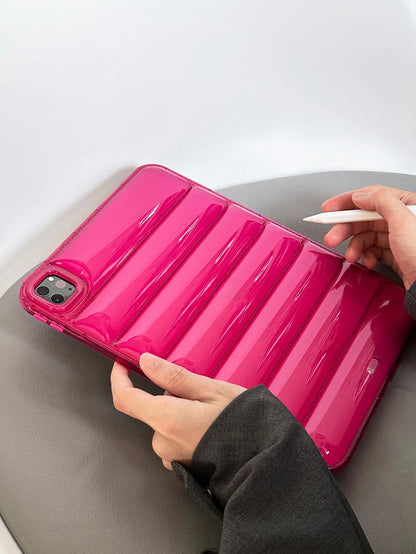 3D TPU Shockproof Solid Color 1pc Transparent Rose Red Down Jacket Shaped Airbag Slim Protective Case Compatible With Ipad Spring Gift