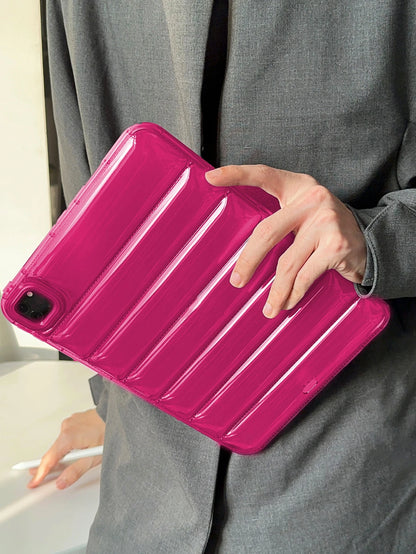 3D TPU Shockproof Solid Color 1pc Transparent Rose Red Down Jacket Shaped Airbag Slim Protective Case Compatible With Ipad Spring Gift