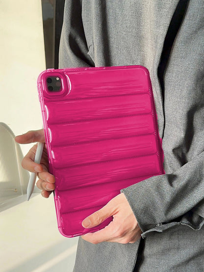 3D TPU Shockproof Solid Color 1pc Transparent Rose Red Down Jacket Shaped Airbag Slim Protective Case Compatible With Ipad Spring Gift