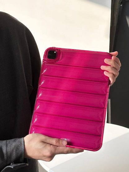 3D TPU Shockproof Solid Color 1pc Transparent Rose Red Down Jacket Shaped Airbag Slim Protective Case Compatible With Ipad Spring Gift