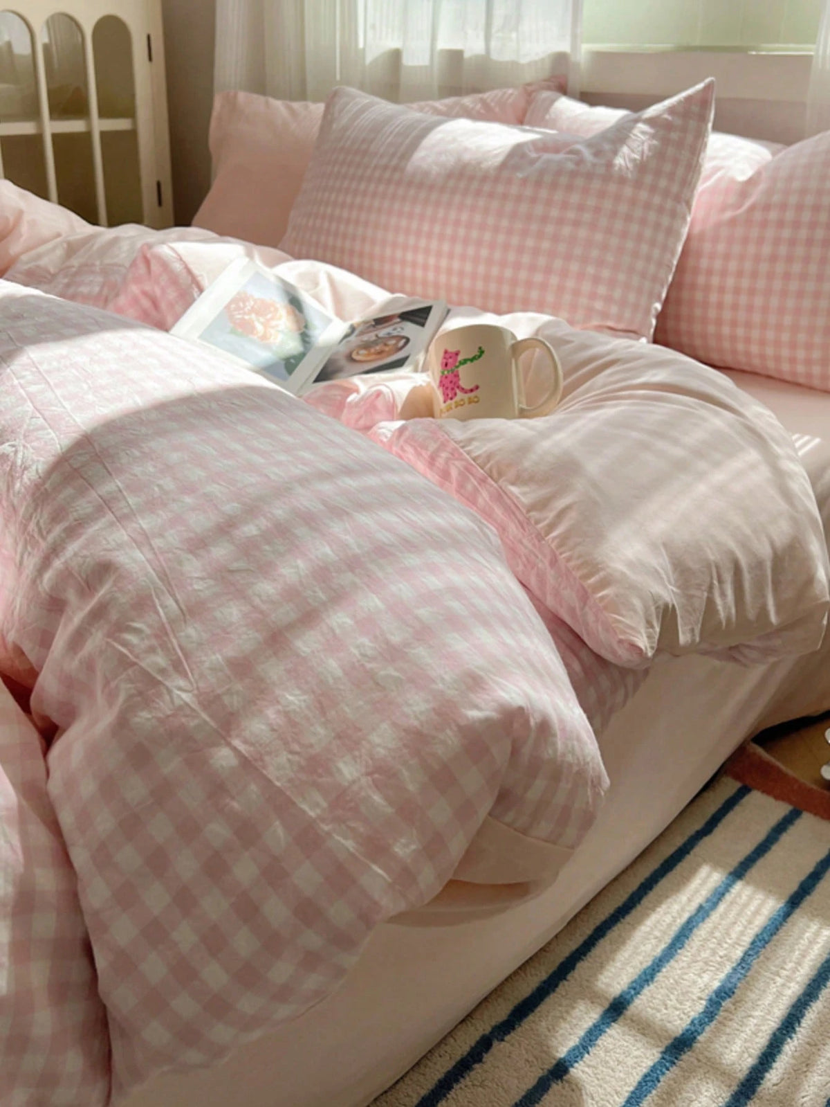 3pcs 100% Polyester Back To School Nordic Minimalist Plaid Duvet Set 2 Pillowcases + 1 Duvet Cover Set Combination (No Bed Sheet)