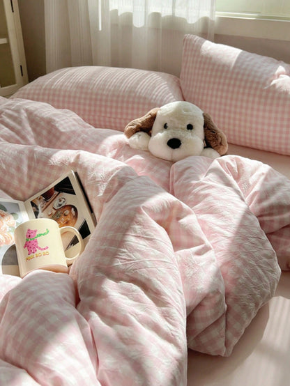 3pcs 100% Polyester Back To School Nordic Minimalist Plaid Duvet Set 2 Pillowcases + 1 Duvet Cover Set Combination (No Bed Sheet)