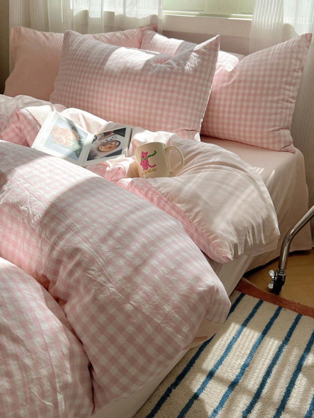 3pcs 100% Polyester Back To School Nordic Minimalist Plaid Duvet Set 2 Pillowcases + 1 Duvet Cover Set Combination (No Bed Sheet)
