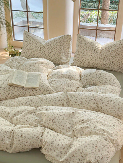 3pcs 100% Polyester Cute Floral & Rabbit Print Bedding Set, 2 Pillowcases + 1 Duvet Cover (No Bed Sheet)