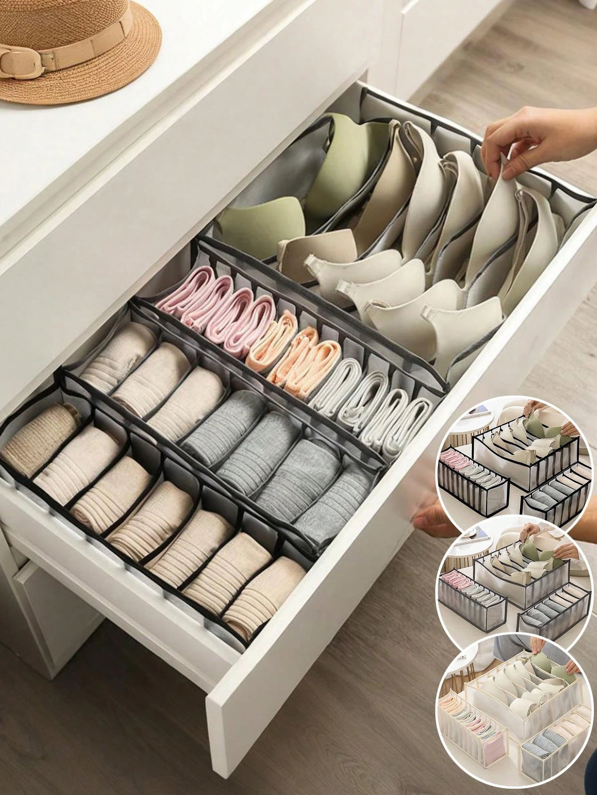 3pcs/5pcs Black Underwear Storage Bags, Drawer Style Storage Boxes, Suitable For Storing Socks And Other Items, Can Also Be Used As Summer/Autumn Decor, Holiday Decor, Room Decor, Home Decor Or Bedroo