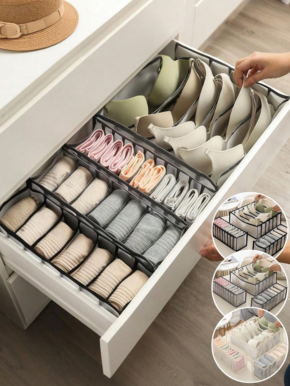 3pcs/5pcs Black Underwear Storage Bags, Drawer Style Storage Boxes, Suitable For Storing Socks And Other Items, Can Also Be Used As Summer/Autumn Decor, Holiday Decor, Room Decor, Home Decor Or Bedroo