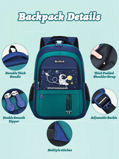 3PCS Astronaut Kids Backpack Lunch Box Bag Pencil Case, Lightweight Boy's Schoolbag, Back-To-School Essentials, Fit For 6-14 Years Old Students