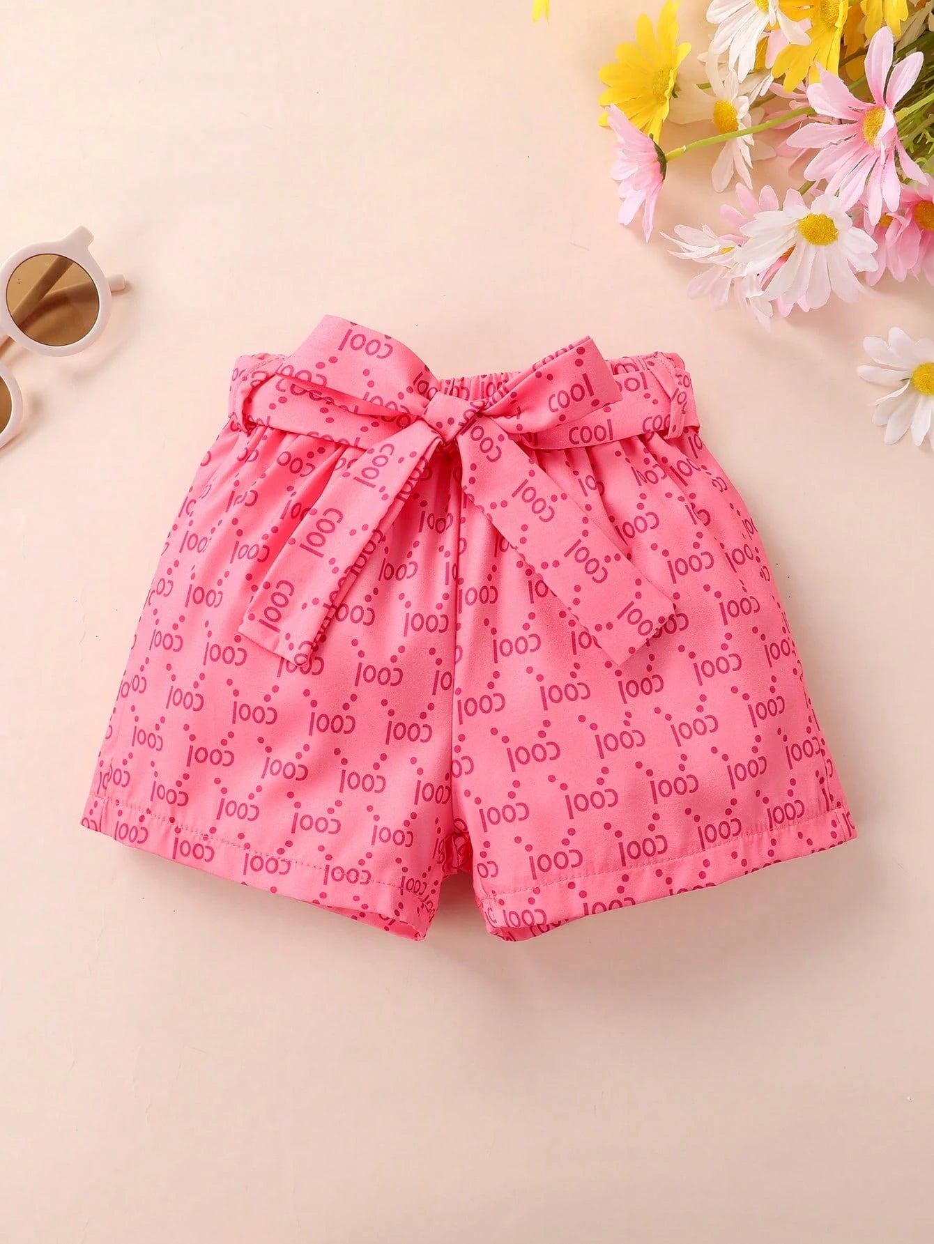 3pcs Baby Girl's Elegant Sweet Soft Comfortable Cartoon Bear Embroidered Top With Ruffle Hem, Letter Printed Sports Shorts And Belted, Suitable For Casual Daily Holiday Outfits