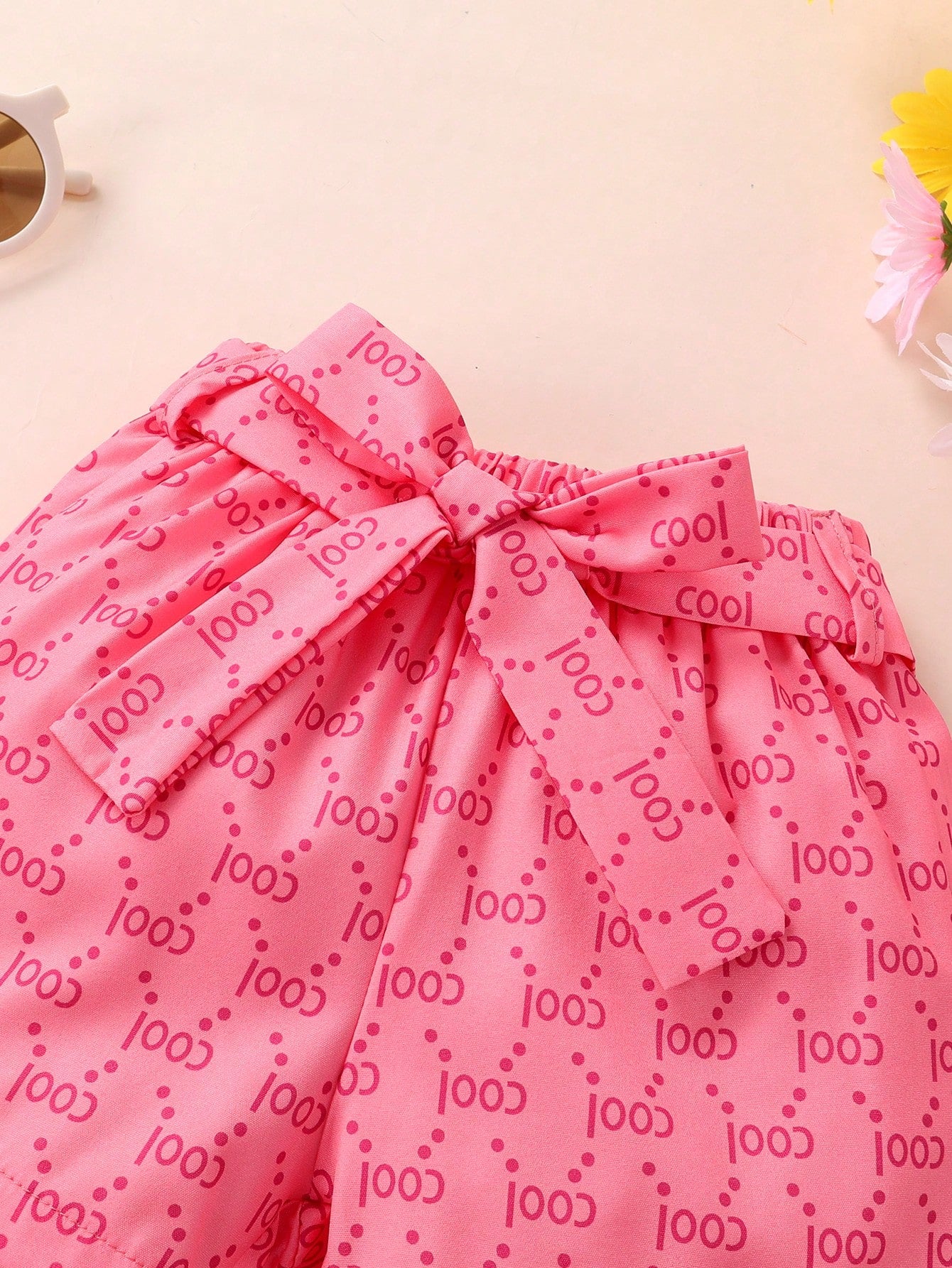 3pcs Baby Girl's Elegant Sweet Soft Comfortable Cartoon Bear Embroidered Top With Ruffle Hem, Letter Printed Sports Shorts And Belted, Suitable For Casual Daily Holiday Outfits