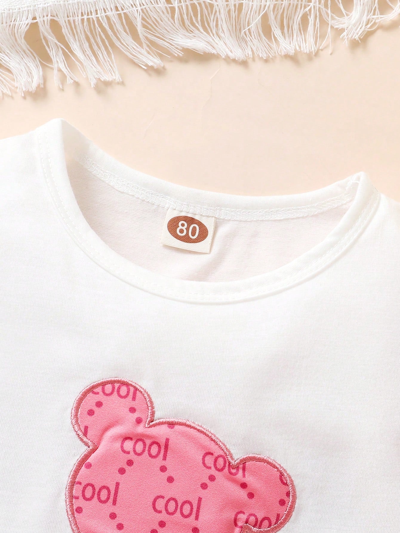 3pcs Baby Girl's Elegant Sweet Soft Comfortable Cartoon Bear Embroidered Top With Ruffle Hem, Letter Printed Sports Shorts And Belted, Suitable For Casual Daily Holiday Outfits