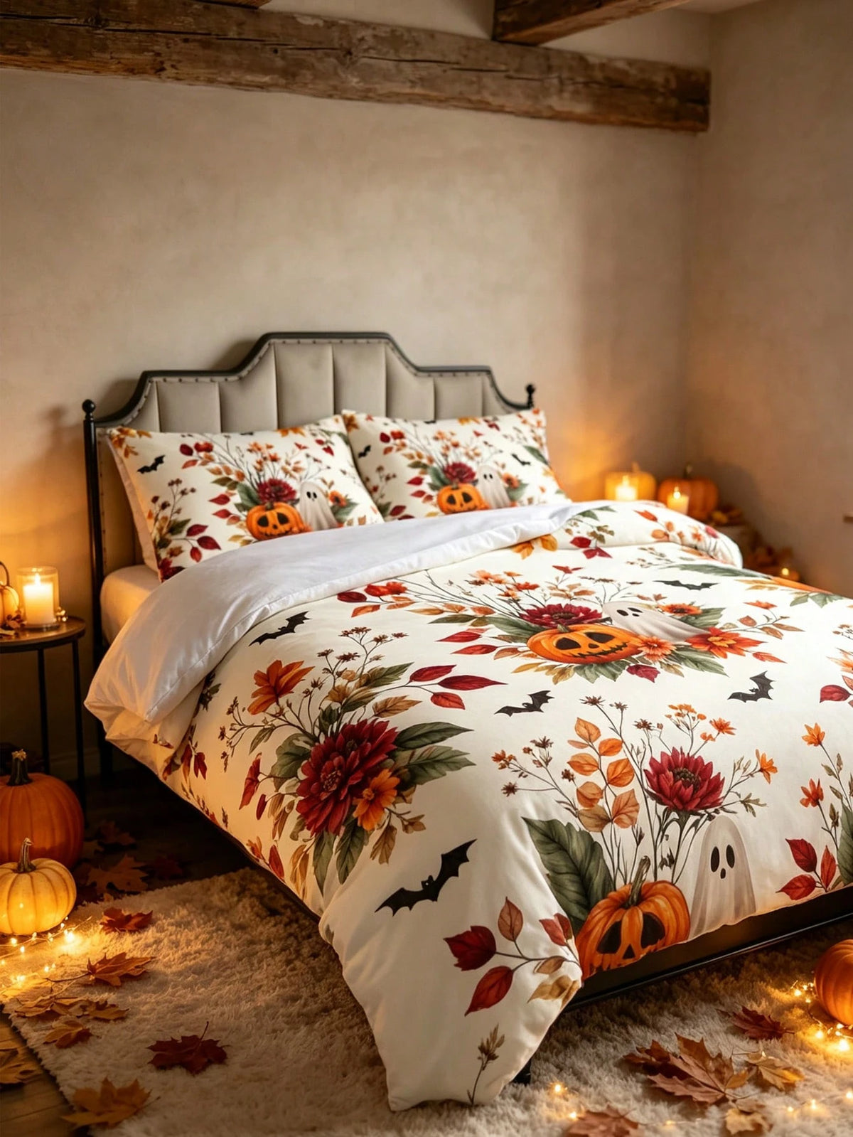 3Pcs Boho Pumpkin Floral Leaf Duvet Cover Pillow Cover Pattern Is Random Duvet Cover Set (1 Duvet Cover + 2 Pillowcase Without Pillow Insert), Bedding Set, Soft Warm And Cozy Bedding Set For Bedroom